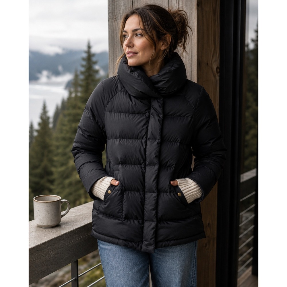 Carve Designs Puffer Jacket Women‎ Medium Black Down Fill Funnel Neck Quilted